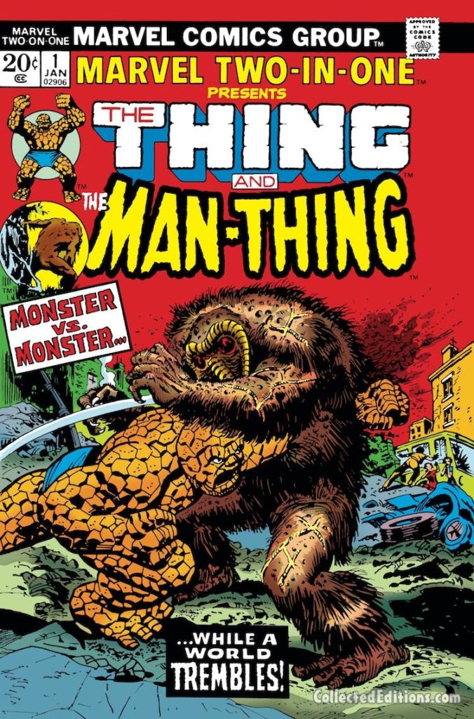 Marvel Two-In-One #1 cover; pencils, Gil Kane; inks, John Romita Sr.; Thing/Man-Thing