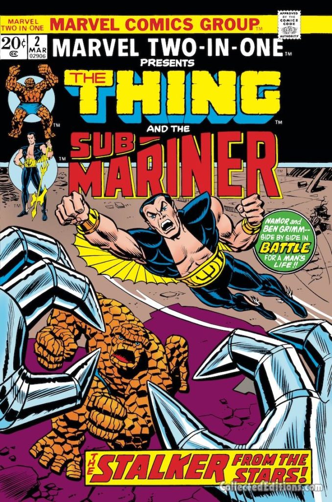 Marvel Two-In-One #2 cover; pencils and inks, John Romita Sr.; Thing/Namor/Sub-Mariner