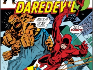 Marvel Two-In-One #3 cover; pencils, Gil Kane; inks, Frank Giacoia; Thing/Daredevil/Ka-Zar/Black Widow