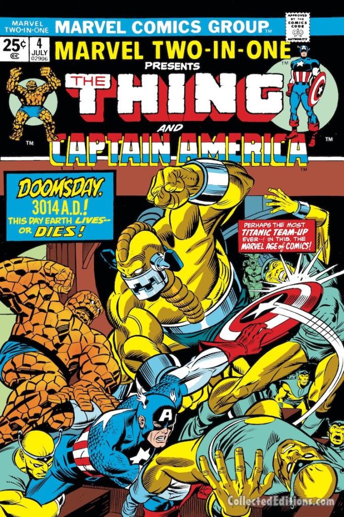 Marvel Two-In-One #4 cover; pencils, Gil Kane; inks, Joe Sinnott, Thing/Captain America