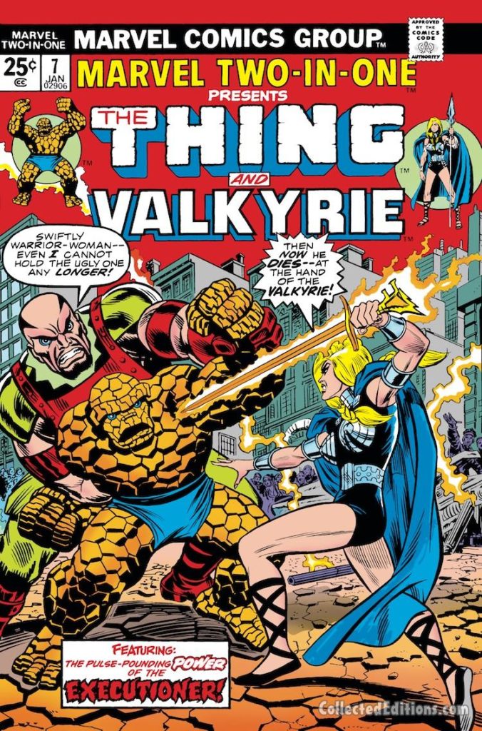 Marvel Two-In-One #7 cover; pencils, John Romita Sr.; Thing/Valkyrie/Executioner