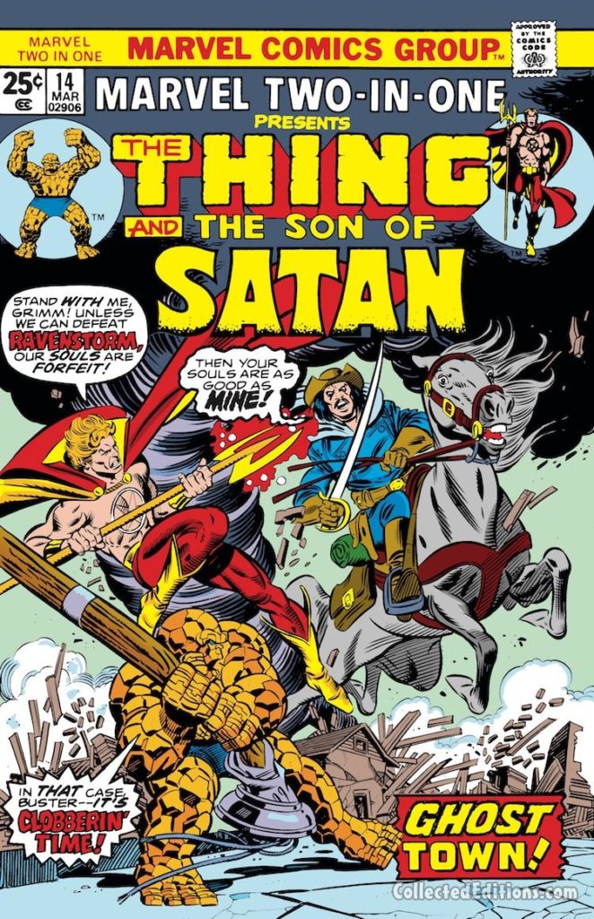 Marvel Two-In-One #14 cover; pencils, Gil Kane; Thing/Son of Satan/Daimon Hellstrom
