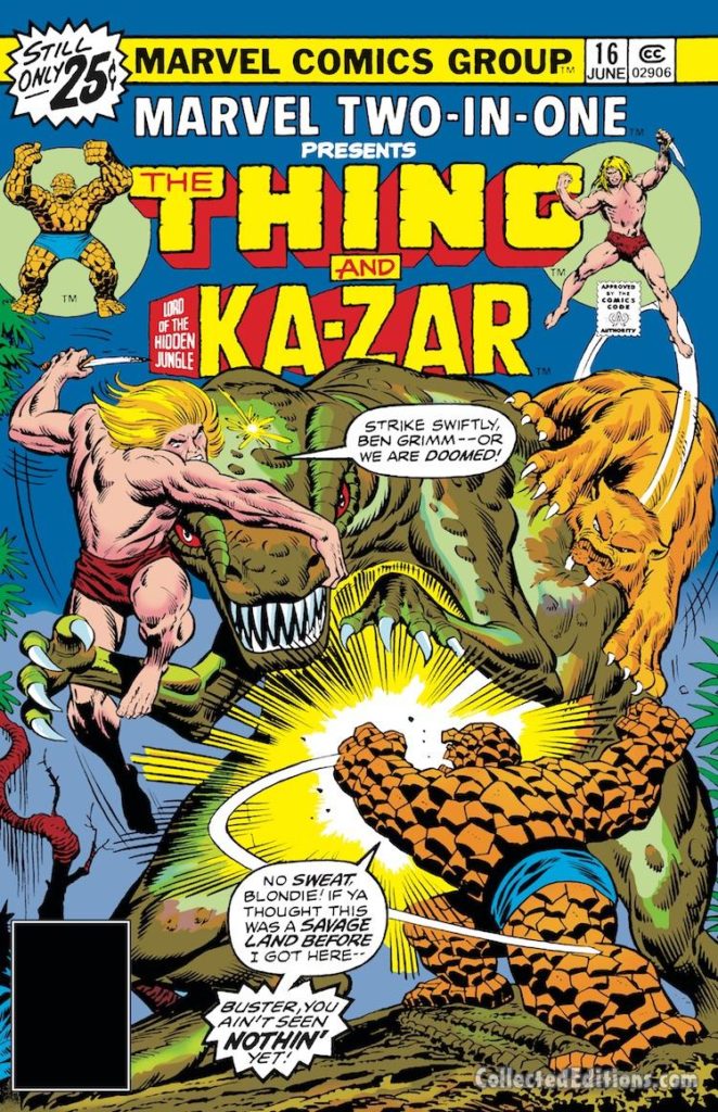 Marvel Two-In-One #16 cover; pencils, Ron Wilson; Thing/Ka-Zar