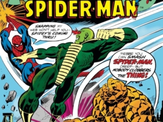 Marvel Two-In-One #17 cover; pencils, Ron Wilson; inks, Joe Sinnott Marvel Two-In-One #17 cover; pencils, Ron Wilson; Thing/Basilisk/Spider-Man
