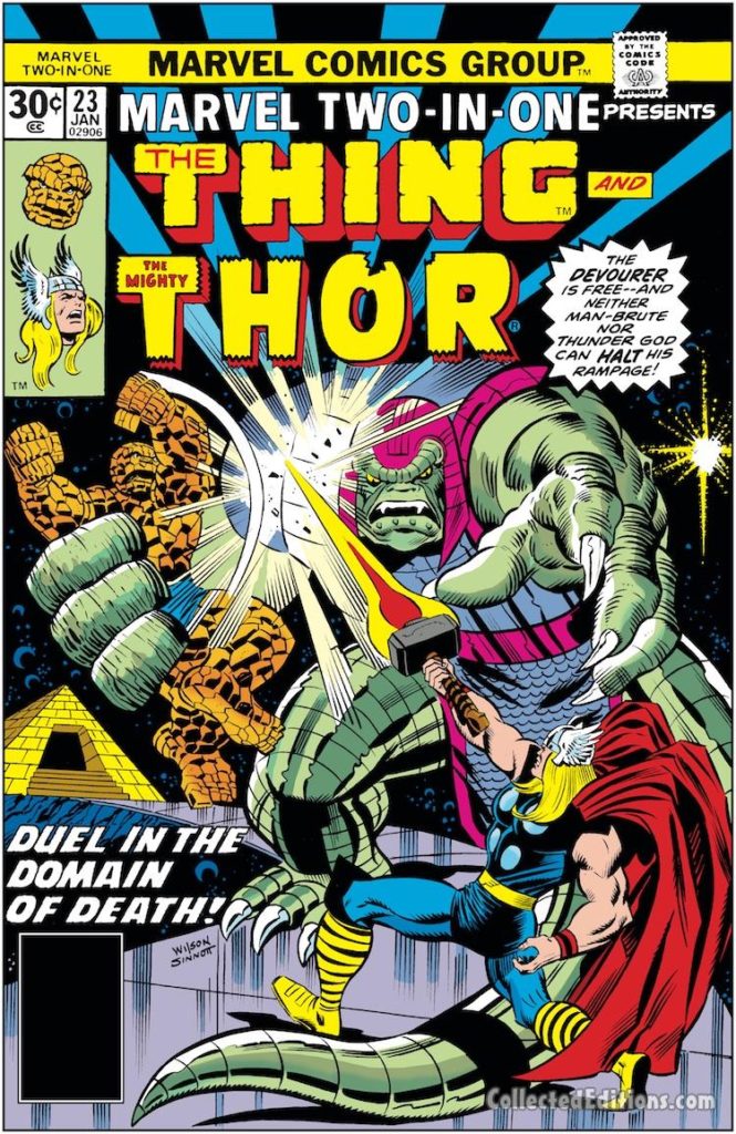 Marvel Two-In-One #23 cover; pencils, Ron Wilson; Thing/Thor