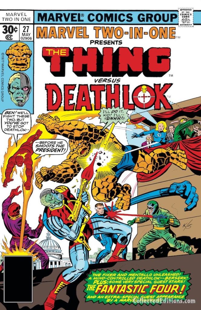 Marvel Two-In-One #27 cover; pencils, Jack Kirby; inks, Joe Sinnott, Thing/Deathlok