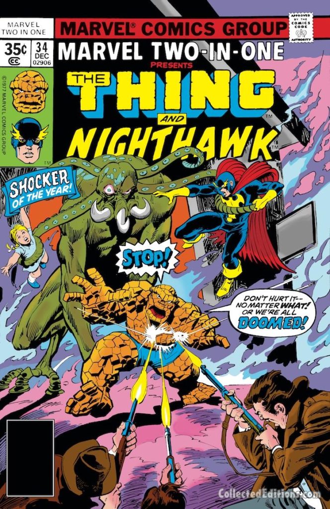 Marvel Two-In-One #34 cover; pencils, John Buscema; Thing/Nighthawk
