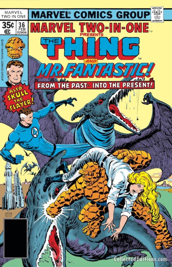 Marvel Two-In-One #36 cover; pencils and inks, Ernie Chan, Thing/Mister Fantastic/dinosaurs
