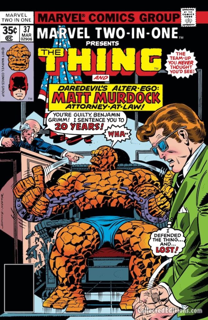 Marvel Two-In-One #37 cover; pencils, Ron Wilson; inks, Joe Sinnott; Matt Murdock/Daredevil