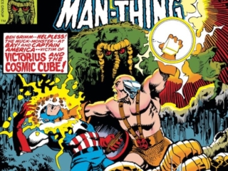 Marvel Two-In-One #43 cover; pencils, John Byrne; inks, Walter Simonson; Thing/Man-Thing/Captain America