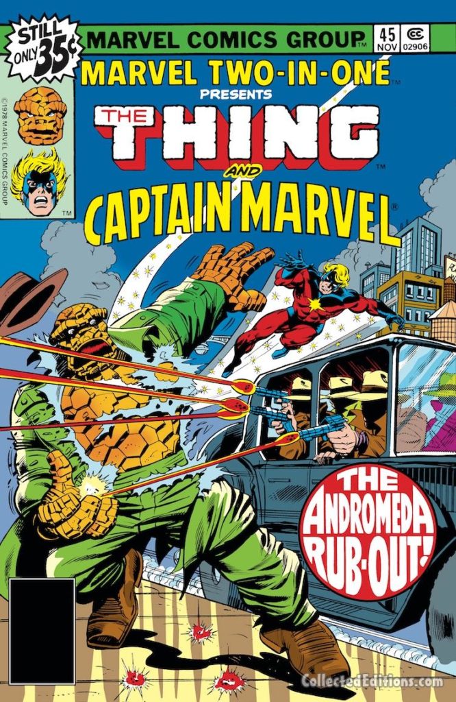 Marvel Two-In-One #45 cover; pencils, Ron Wilson; inks, Bob Layton; The Thing/Captain Marvel/Mar-Vell