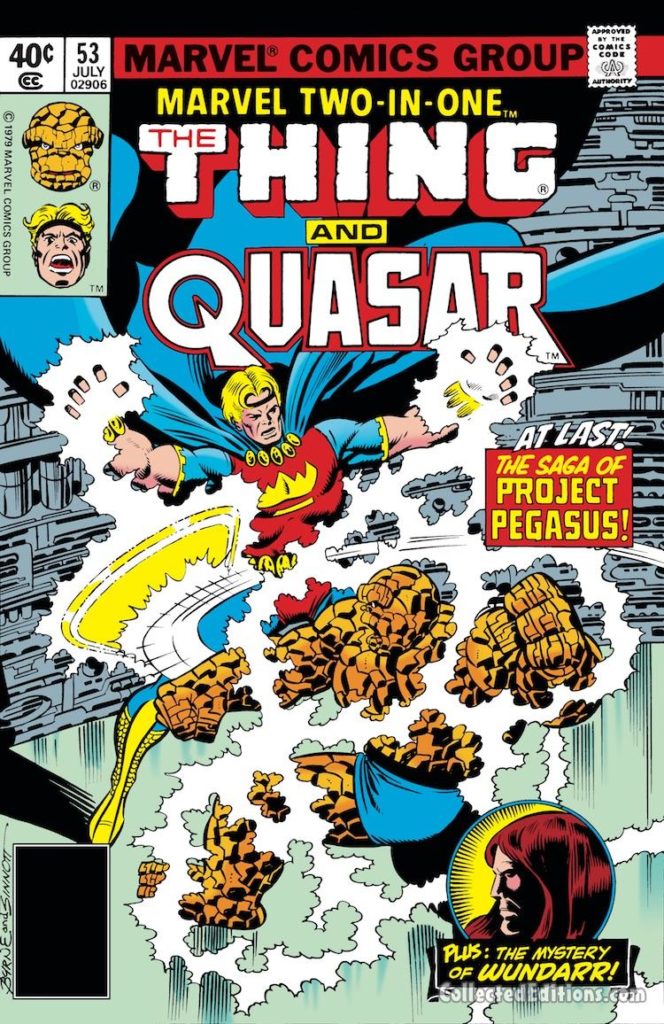 Marvel Two-In-One/Thing, Quasar, Project Pegasus #53 cover; pencils, John Byrne; inks, Joe Sinnott