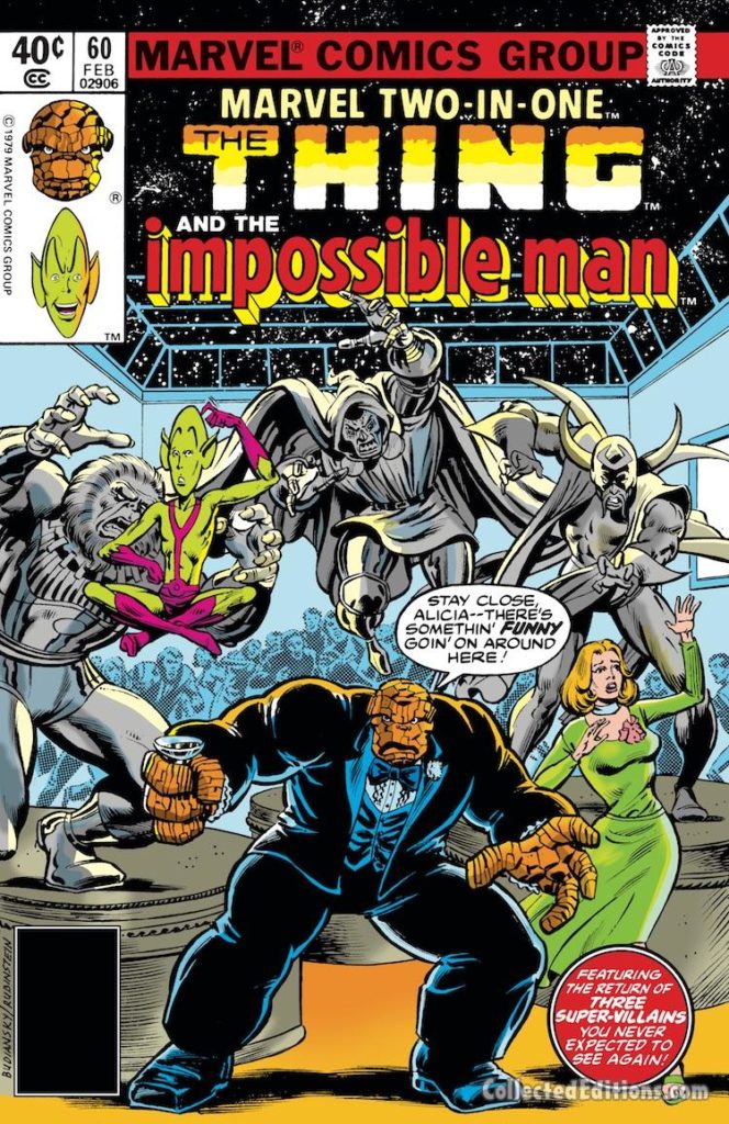 Marvel Two-In-One/Thing and Impossible Man #60 cover; pencils, Bob Budiansky; inks, Joe Rubinstein