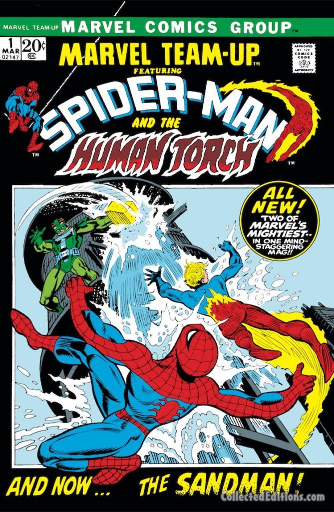 Marvel Team-Up #1 cover; pencils, Gil Kane; Spider-Man/Human Torch/Sandman