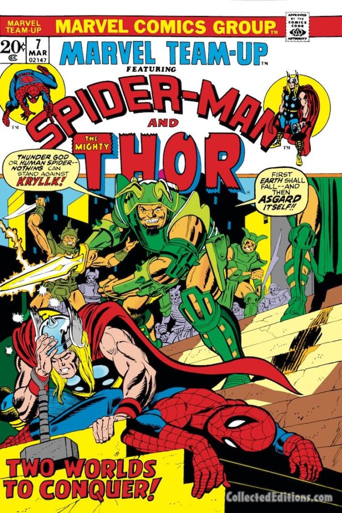 Marvel Team-Up #7 cover; pencils, Gil Kane; Spider-Man/Thor/Kryllk