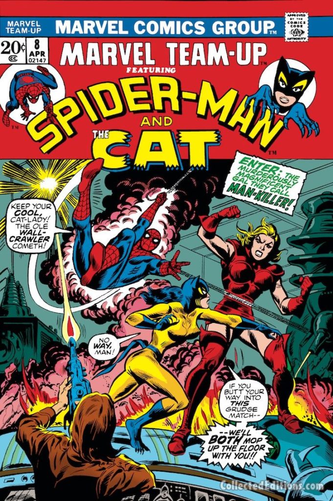 Marvel Team-Up #8 cover; pencils and inks, Jim Mooney; Spider-Man/The Cat/Hellcat/Patsy Walker/Man-Killer