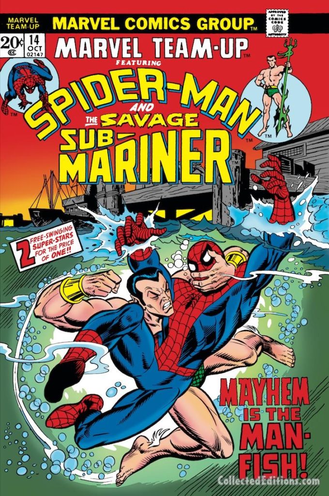 Marvel Team-Up #14 cover; pencils, Gil Kane; inks, Frank Giacoia; Spider-Man/Namor/Sub-Mariner