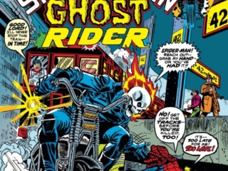 Marvel Team-Up #15 cover; pencils, Gil Kane; inks, Frank Giacoia; Spider-Man/Ghost Rider team-up