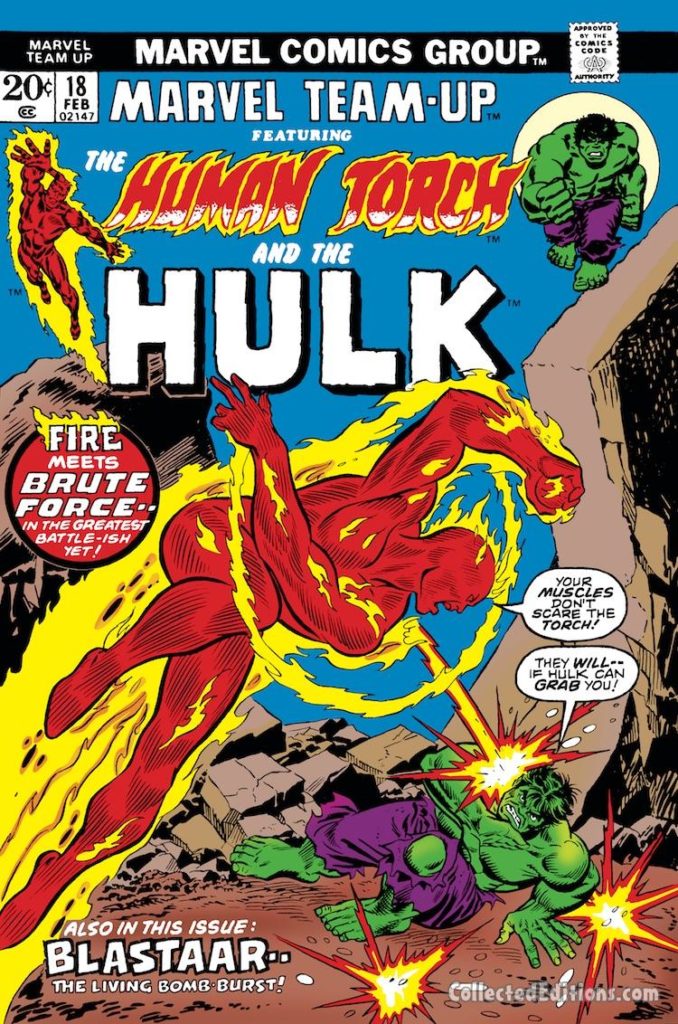 Marvel Team-Up #18 cover; pencils, Gil Kane;  Human Torch/The Hulk