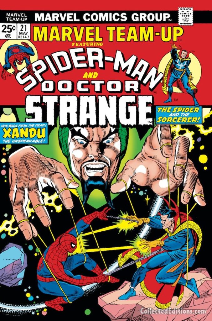 Marvel Team-Up #21 cover; pencils, Gil Kane; Spider-Man/Xandu/Doctor Strange