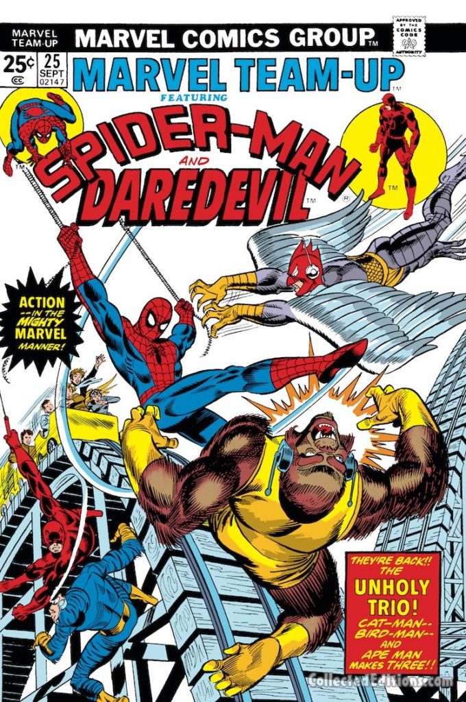 Marvel Team-Up #25 cover; pencils, Gil Kane; inks, Frank Giacoia; Spider-Man/Daredevil