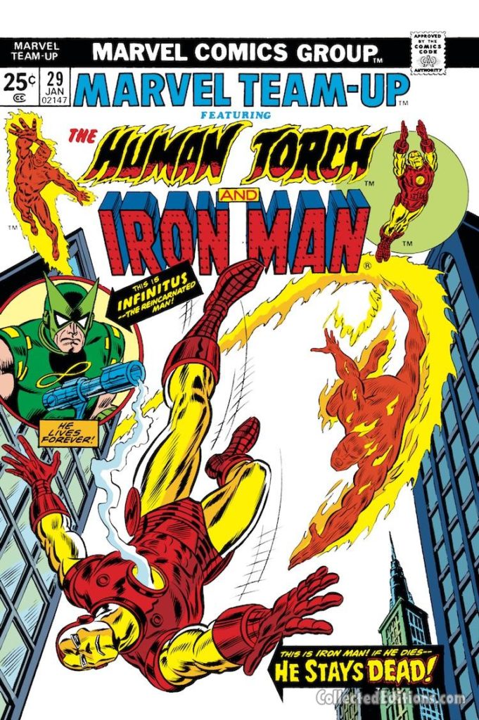 Marvel Team-Up #29 cover; pencils and inks, John Romita Sr.; Human Torch/Iron Man
