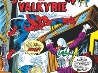 Marvel Team-Up #34 cover; pencils, Gil Kane; inks, Frank Giacoia Marvel Team-Up #34 cover; pencils, Gil Kane; Spider-Man/Valkyrie/Meteor Man