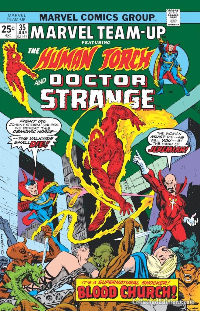 Marvel Team-Up #35 cover; pencils, Gil Kane; inks, Al Milgrom; Human Torch/Doctor Strange