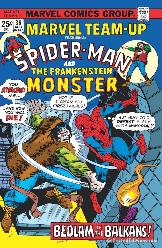 Marvel Team-Up #36 cover; pencils, Ron Wilson; Spider-Man/Frankenstein Monster
