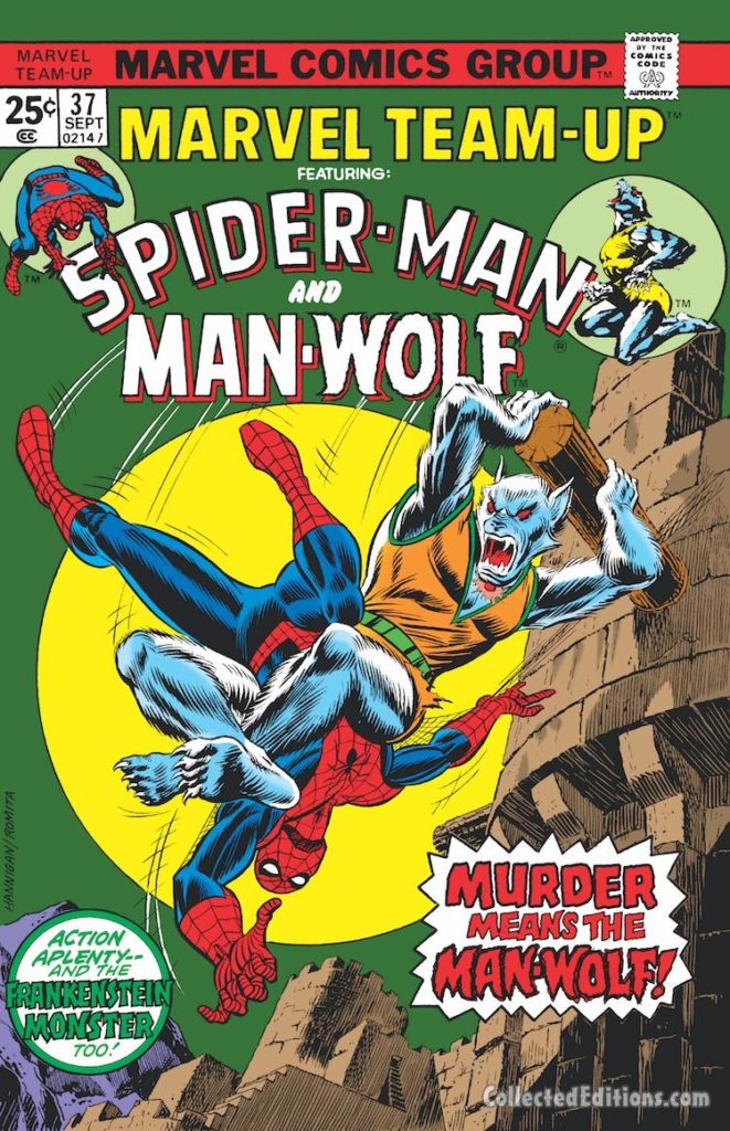 Marvel Team-Up #37 cover; pencils, Ed Hannigan; inks, John Romita Sr.; Spider-Man/Man-Wolf