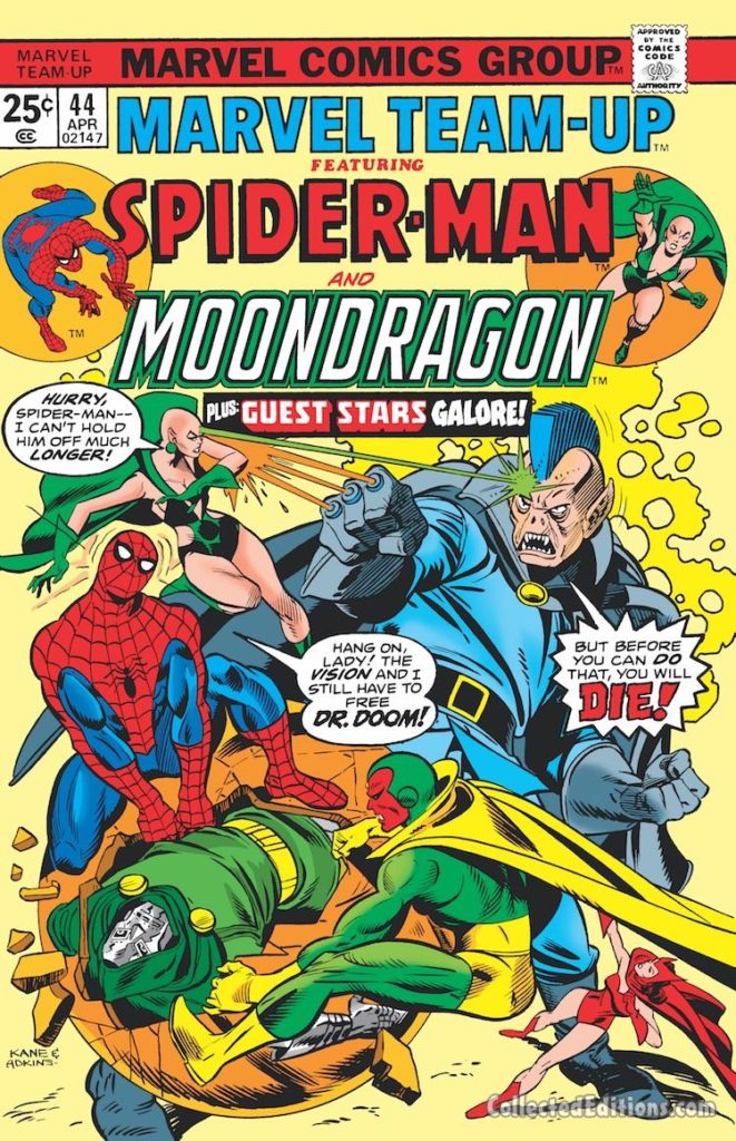 Marvel Team-Up #44 cover; pencils, Gil Kane; Spider-Man/Moondragon
