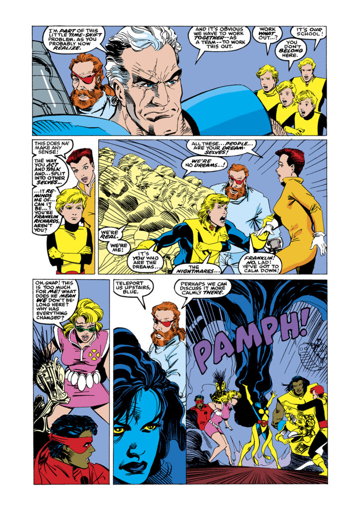 New Mutants Annual #6, pg. 17; pencils, Terry Shoemaker, Chris Wozniak; inks, Scott Williams, Al Milgrom, ArtThibert, Harry Candelario