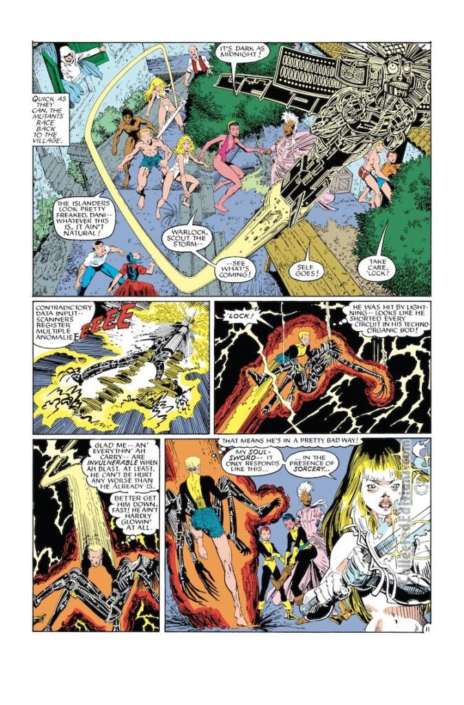 New Mutants Special Edition #1, pg. 11; pencils, Arthur Adams; inks, Terry Austin; Storm, Cannonball, Magik, Warlock