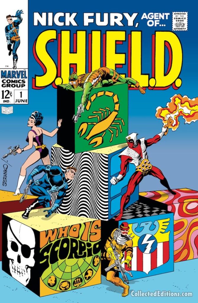 Nick Fury, Agent of S.H.I.E.L.D. #1 cover; pencils and inks, Jim Steranko; Dum Dum Dugan, Scorpion