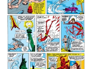 Not Brand Echh #1, pg. 15, "The Battle of the Century" by Roy Thomas, Ross Andru &amp; Bill Everett; Sunk-Mariner, Human Scorch, Plastic Man, Human Torch, Betsy Bean, Sub-Mariner, Namor, Marvel Age parody