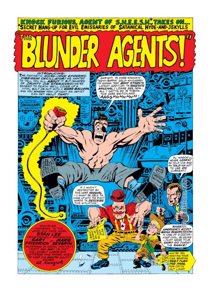 Not Brand Echh #2, pg. 17, ”The Blunder Agents!" by Gary Friedrich and Marie Severin; The Blunder Agents, Knock Furious