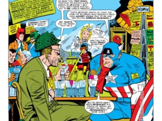 Not Brand Echh #3, pg. 17, &ldquo;The Honest-to-Irving, True-Blue, Top-Secret Original Origin of Charlie America!" by Stan Lee, Roy Thomas and Tom Sutton; Knock Furious, Captain America, Nick Fury, Marvel Age parody, satire
