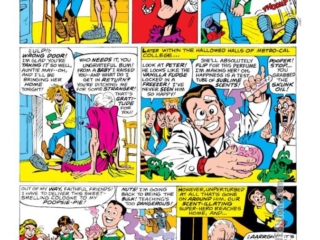 Not Brand Echh #6, pg. 19, &ldquo;The Wedding of Spidey-Man, Or...With This Ring, I Thee Web" by Gary Friedrich and Marie Severin; Peter Parker, Auntie May, Spidey-Man, Marvel Age satire