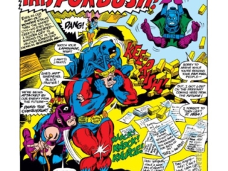 Not Brand Echh #8, pg. 5, &ldquo;This Fan--This Forbush!" by Roy Thomas and Gene Colan; Irving Forbush, Forbush-Man, Wisp, Black Panter, Dang the Conqueror, Hawkeye, Wasp, Avengers, Black Panther parody