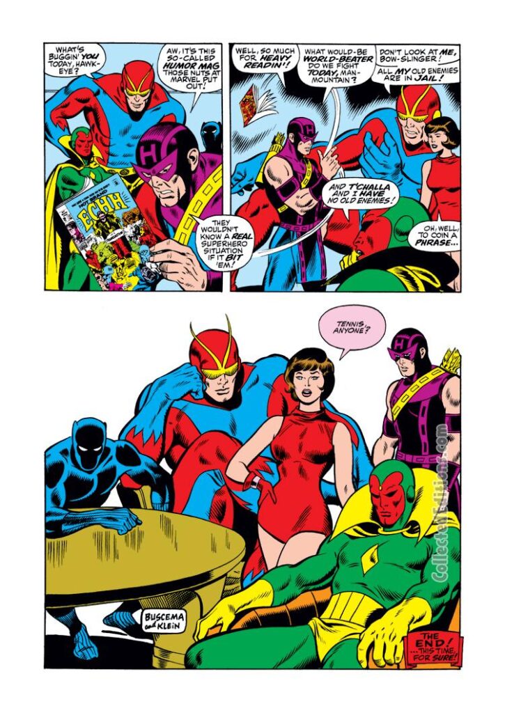 Not Brand Echh #12, pg. 31, “The Revengers" by Roy Thomas, Tom Sutton and John Buscema; Avengers