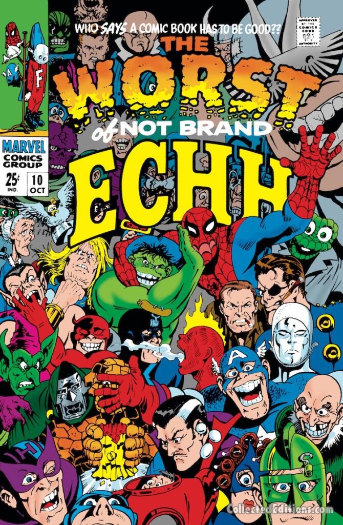 Not Brand Echh #10 cover; pencils and inks, Marie Severin; Marvel Age humor, parody, satire, Mad Magazine