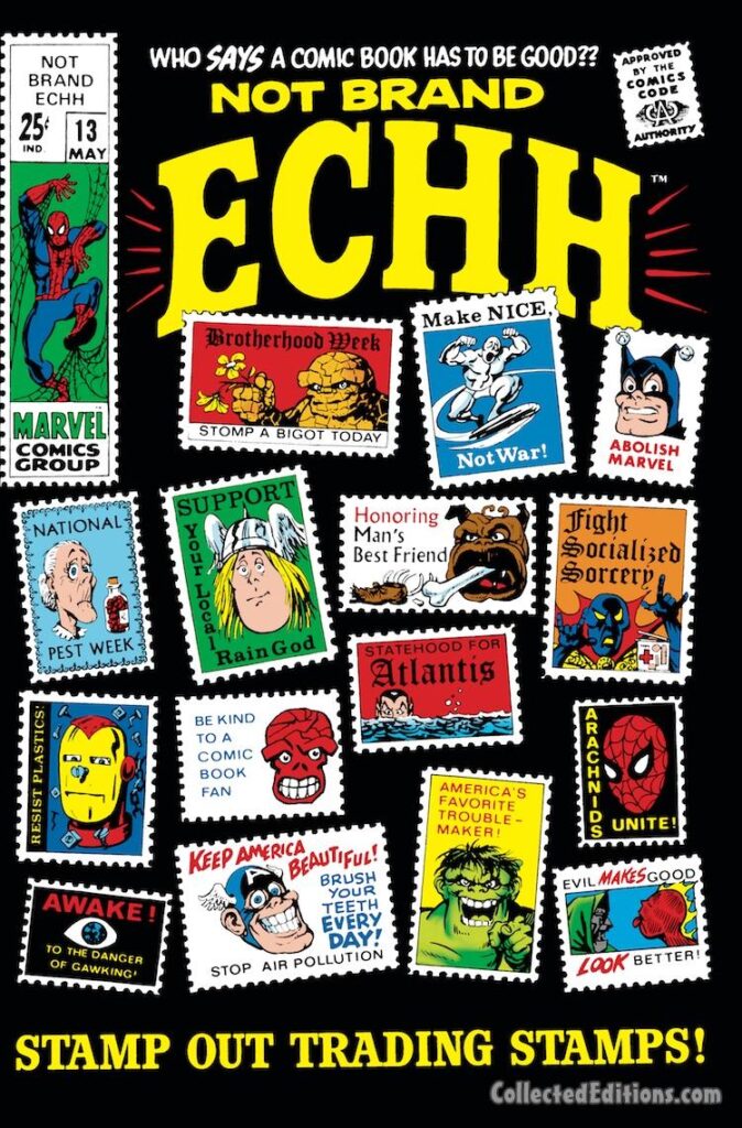 Not Brand Echh #13 cover; pencils and inks, Marie Severin; Marvel Age humor, parody, satire, last issue, final, Stamp Out Trading Stamps