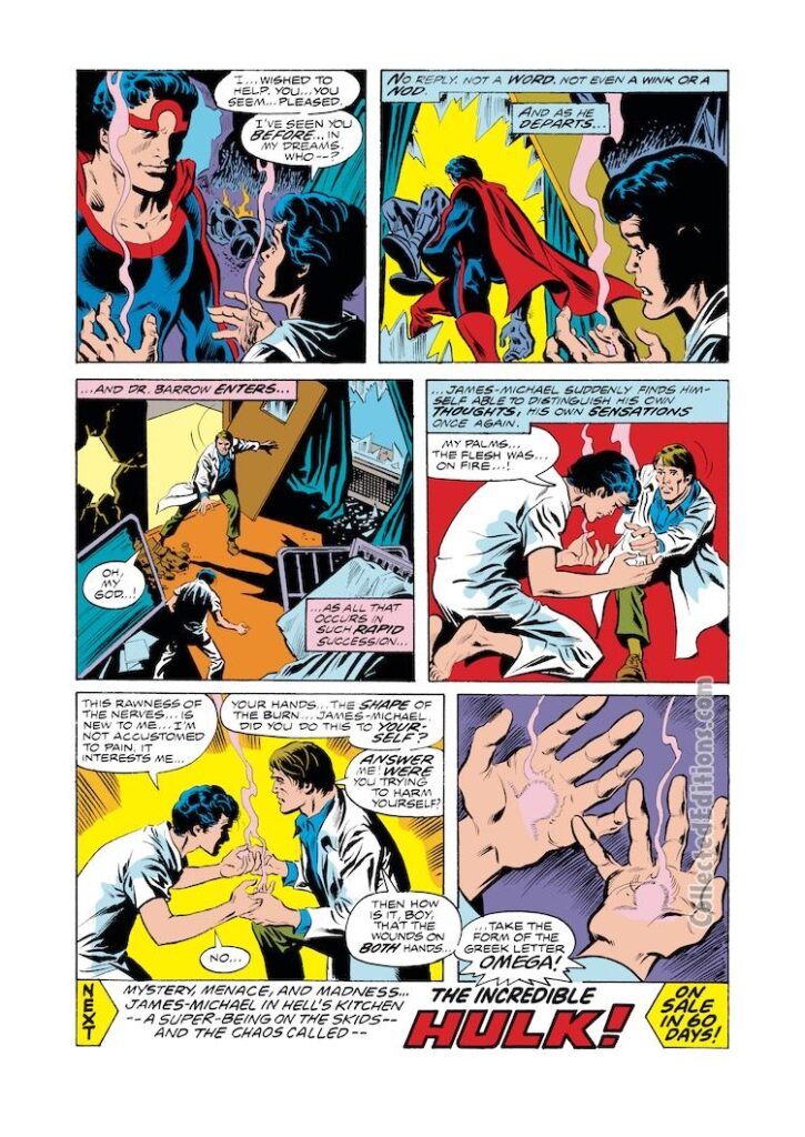 Omega the Unknown #1, pg. 18; pencils and inks, Jim Mooney; James Michael Starling, Dr. Thomas Barrow, first appearance