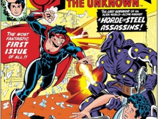 Omega the Unknown #1 cover; pencils, Ed Hannigan; inks, Joe Sinnott; Most Fantastic First Issue Of All, A Horde of Steel Assassins, James Michael Starling