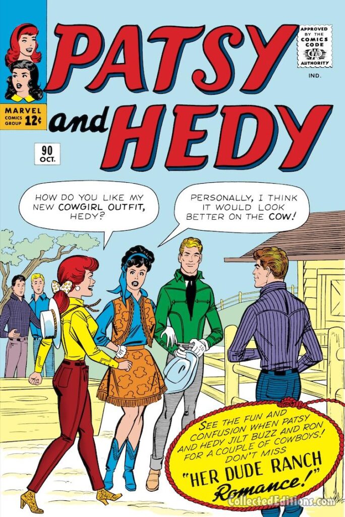 Patsy and Hedy #90 cover; pencils and inks, Al Hartley; Hedy, Her Dude Ranch Romance, Buzz, Ron