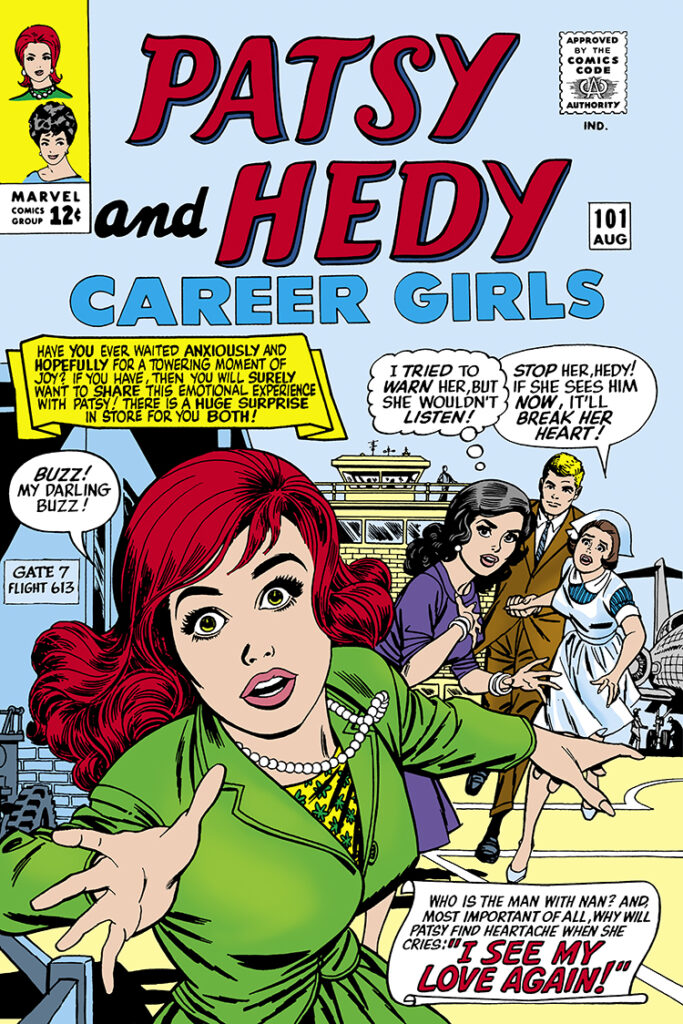 Patsy and Hedy #101 cover; pencils, Al Hartley; inks, Frank Giacoia, Joe Giella; My Darling Buzz, I See My Love Again