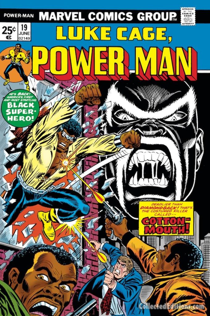 Power Man #19 cover; pencils, Ron Wilson; inks, Frank Giacoia; Luke Cage/Cottonmouth