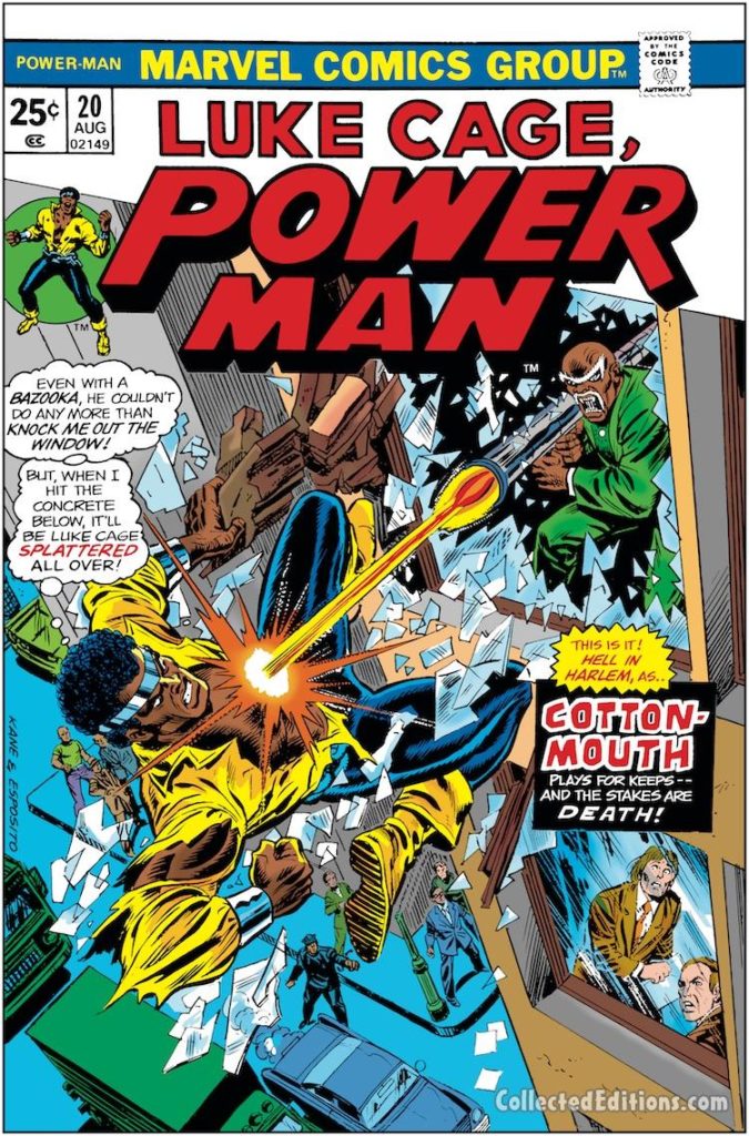 Power Man #20 cover; pencils, Gil Kane; inks, Mike Esposito; Luke Cage/Cottonmouth