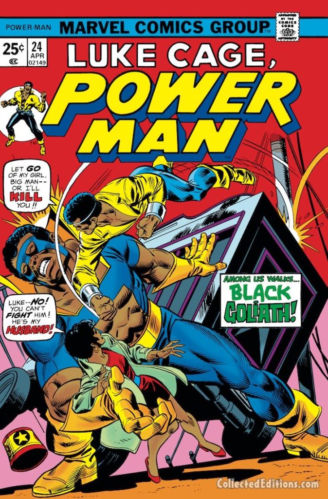 Power Man #24 cover; pencils, Gil Kane; inks, Mike Esposito; Black Goliath/Luke Cage/Bill Foster