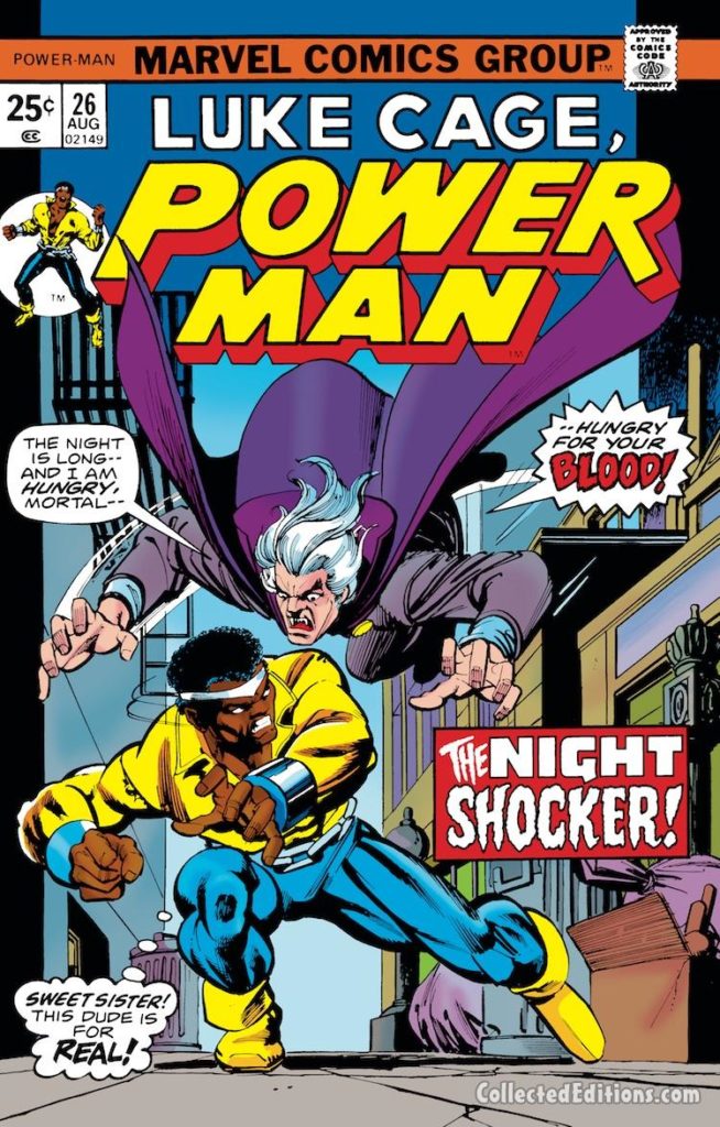 Power Man #26 cover; pencils, Gil Kane; inks, Klaus Janson; Luke Cage/Night Shocker